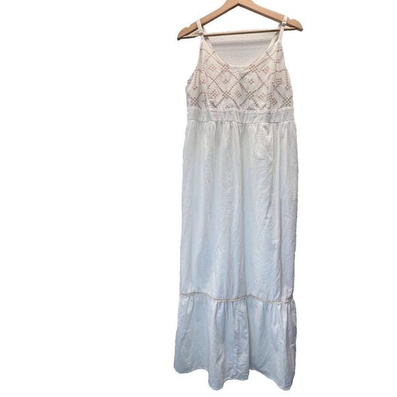Ava & Viv Womens Size X Embroidered Boho pockets sleeveless white tan Maxi Dress - Picture 1 of 10
